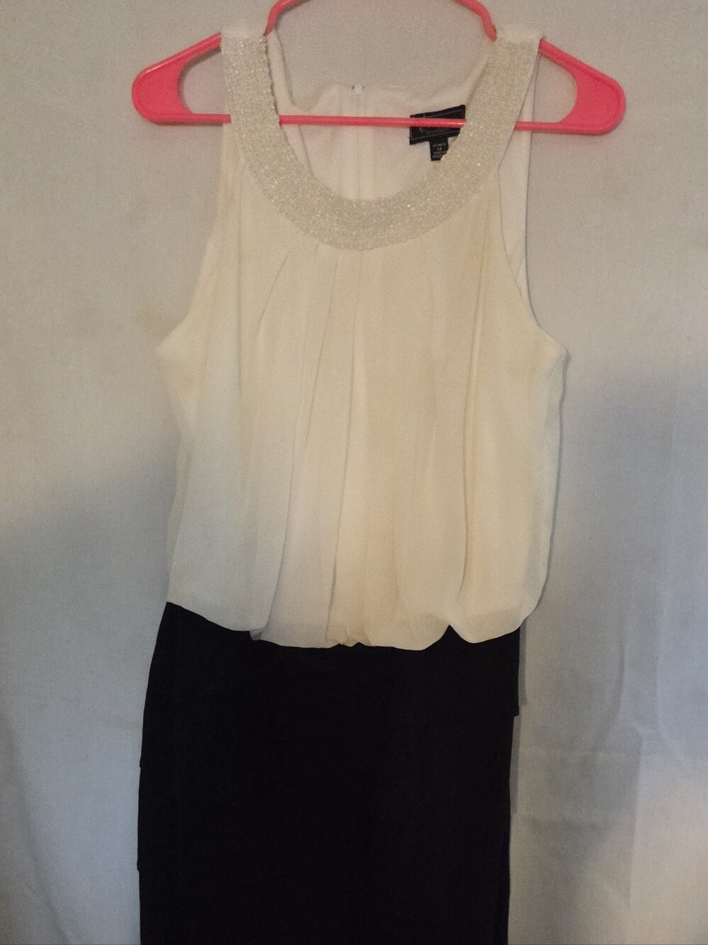 Dress Barn Ivory and Black Beaded Neckline Dress